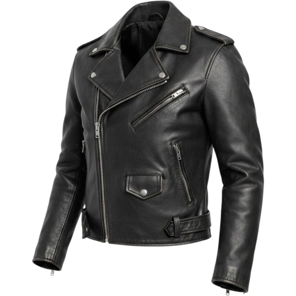 The Alley Chicago Black Leather Motorcycle Jacket Skull Lining Biker Punk Belted